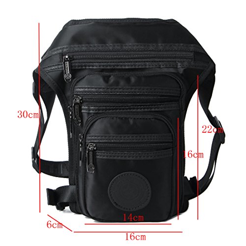 Xieben Nylon Impermeable Gota Bolsa De Pierna para Hombres Mujeres Motocicleta Montar Crossbody Hombro Cintura Paquete De Fanny Viajes Deportes Al Aire Libre Negro