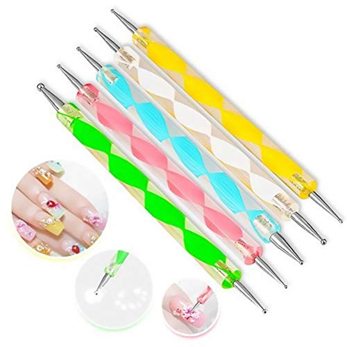 Xiton 5 unids Nail Art Dotting Pen Tool Juego de punzones de doble punta Kit herramientas herramientas de pluma de punto bidireccional Nail Art Tip Dot Kit de manicura de pintura
