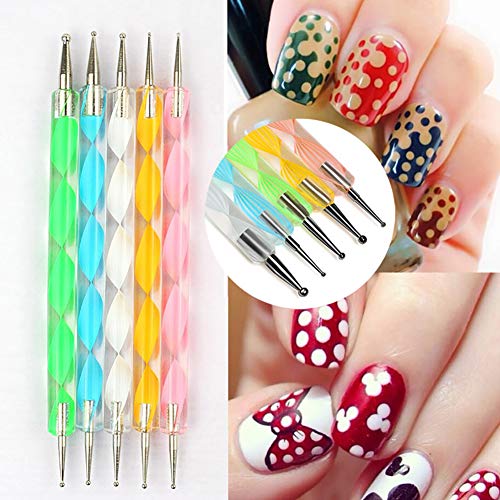Xiton 5 unids Nail Art Dotting Pen Tool Juego de punzones de doble punta Kit herramientas herramientas de pluma de punto bidireccional Nail Art Tip Dot Kit de manicura de pintura