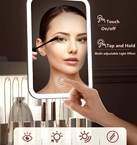 XJYA Organizador de Maquillaje Caja de Almacenamiento de Cosméticos para Damas Joyas de Gran Capacidad Productos para el Cuidado de Tipo de Cajón con Espejo Luz LED Impermeable Transparente,Rosado