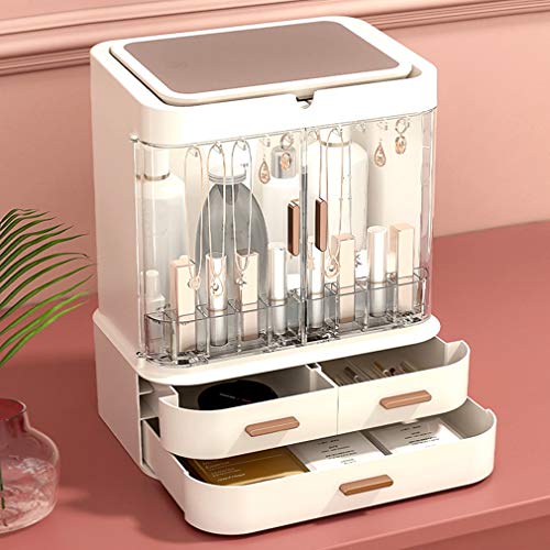 XJYA Organizador de Maquillaje Caja de Almacenamiento de Cosméticos para Damas Joyas de Gran Capacidad Productos para el Cuidado de Tipo de Cajón con Espejo Luz LED Impermeable Transparente,Rosado