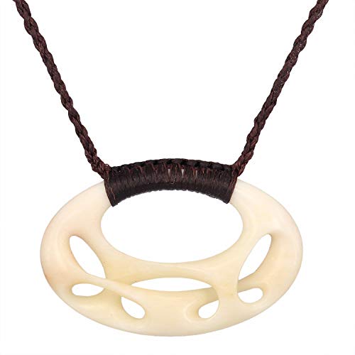 XKCHIEF - Colgante Ovalado de Doble torsión, Tallado de Hueso con cordón de Cera marrón Ajustable, joyería Hecha a Mano para Mujeres o Hombres