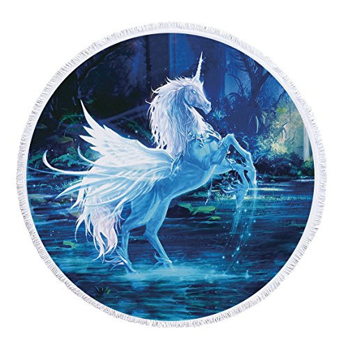 xkjymx Toalla de Playa Redonda de Microfibra Toalla de baño Estampado de Unicornio con Borla 150cm Figura 5 150X150cm