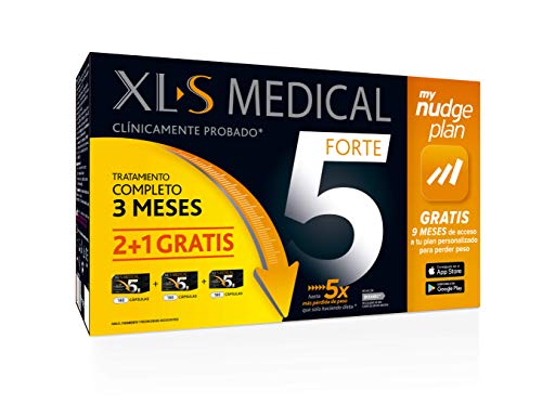 XLS Medical Forte 5 Pack 3 Meses - Incluye Tu Plan Personalizado Nudge Durante 9 Meses, Ingredientes De Origen Natural, 100% Vegano, Tratamiento Para 3 Meses 800 g