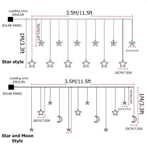 XMCHE Luz de Navidad LED Cadena Luces de Navidad Garland con Control Remoto Control de luz Solar Cadena Estrella de la Luna Impermeable de la decoración del jardín (Emitting Color : Moon and Star)