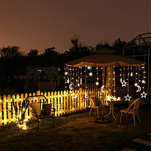 XMCHE Luz de Navidad LED Cadena Luces de Navidad Garland con Control Remoto Control de luz Solar Cadena Estrella de la Luna Impermeable de la decoración del jardín (Emitting Color : Moon and Star)