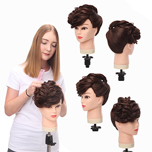 xnicx 90% Pelo real Maniquíes de aprendizaje Cabezas Peluqueria Cabezote Cabello Marrón oscuro