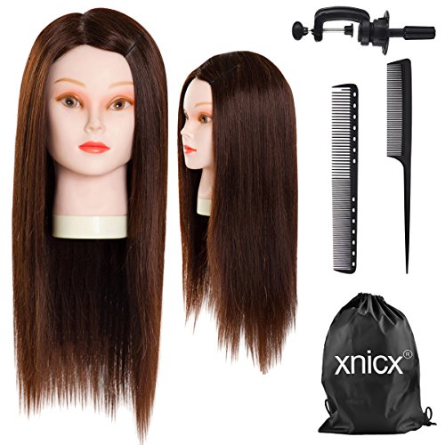xnicx 90% Pelo real Maniquíes de aprendizaje Cabezas Peluqueria Cabezote Cabello Marrón oscuro