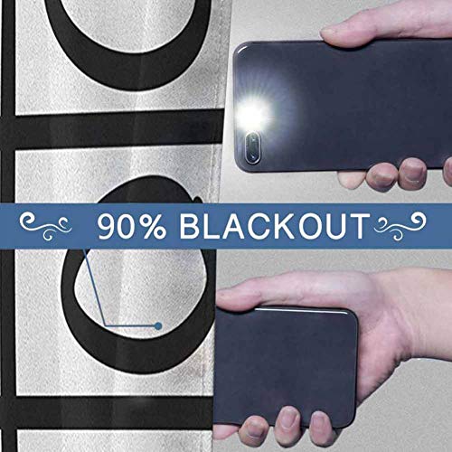 Xo - Cortinas para dormitorio, 160 cm de largo, patrón de juego Tic Tac, diseño dibujado a mano, acabado victoria, tela impermeable, color negro y blanco