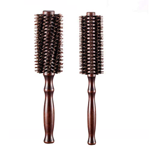 Xrten 2 Pcs Cepillos de Pelo Redondos Profesionales con cerdas de jabalí Naturales para Cabello, 2inch y 1.6inch