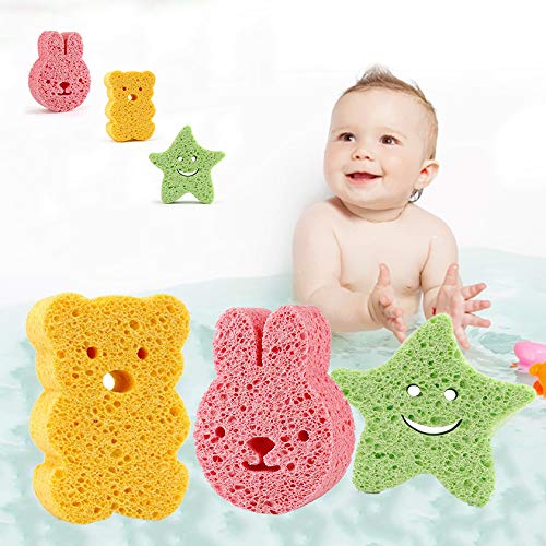 Xrten 3 Pcs Esponja de baño para bebé niños, Suave y cómodo Forma Animal