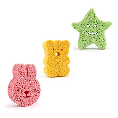 Xrten 3 Pcs Esponja de baño para bebé niños, Suave y cómodo Forma Animal