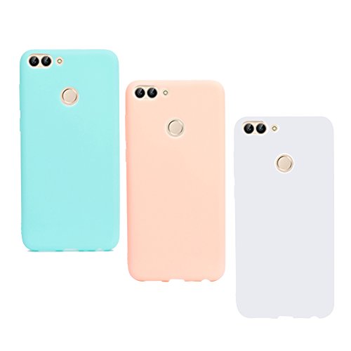 XTCASE 3X Funda Huawei P Smart Ultrafina Delgado Cover Color Caramelo Suave TPU Silicona Goma Flexible Protector Trasero Carcasa Gel Case Anti-rasguños - Rosa + Blanco + Azul Claro