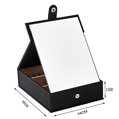 XUEQIN-Cuero Caja De Almacenamiento De Escritorio Cosmética Caso Reloj Caja De Visualización HD Espejo De Maquillaje Caja De Joyería Bloqueable Reloj Colocación Caja Rosa/Negro,Black