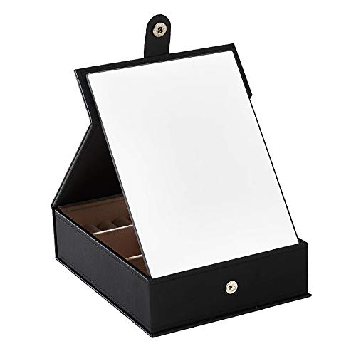 XUEQIN-Cuero Caja De Almacenamiento De Escritorio Cosmética Caso Reloj Caja De Visualización HD Espejo De Maquillaje Caja De Joyería Bloqueable Reloj Colocación Caja Rosa/Negro,Black