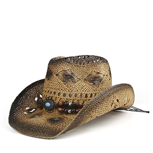 XUQ_F Vaquero Sombrero de Copa Que se encrespa Sombrero de Caballero de los Hombres Sombrero de Jazz Inconformista Gorra de Viaje de Playa Junto al mar Mujeres Hombres Sombrero de Paja de Vaquero