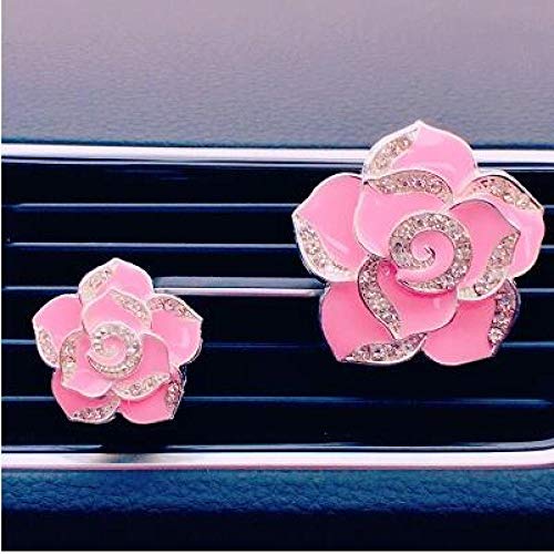 XVBTR 2 Piezas de Cristal de Diamante de Alto Grado Rose Perfume de Coche Clip de ventilación Dama Estilo de Coche Accesorios de Salida de Aire Ambientador de Coche Estilo Rosa