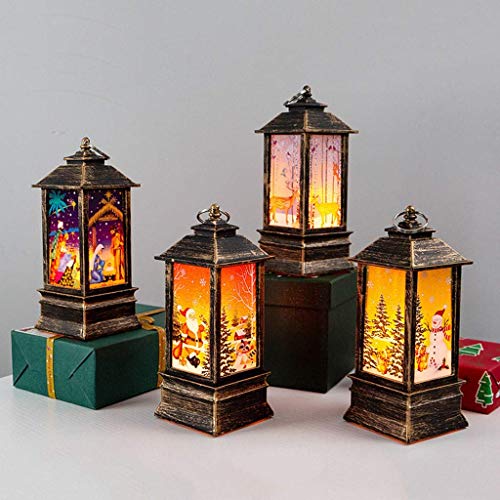 XXLYY Linternas LED navideñas para exteriores, interiores, con pilas, con velas, portátiles, vintage, colgantes, lámpara de noche, muñeco de nieve, Papá Noel, adorno navideño, decoración navideña, reg