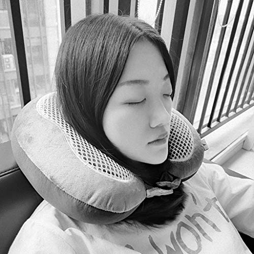 XZJJZ Almohada de viaje, Almohada de cuello de espuma de memoria pura, Funda de algodón suave y transpirable, Kit de viaje de avión lavable a máquina Almohada en forma de U, Tapones for los oídos, Bol