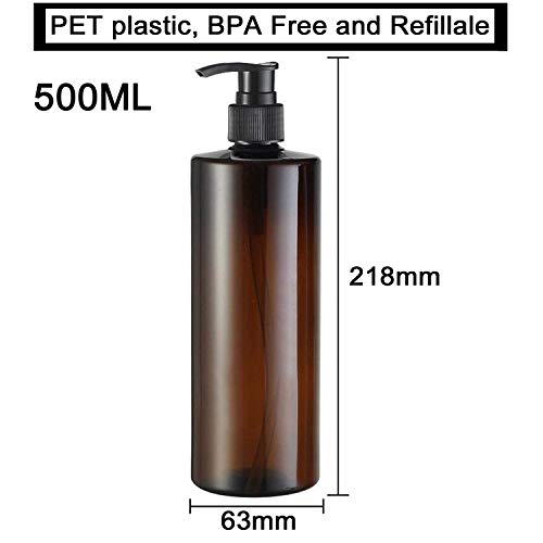 Yalbdopo 2 Botes de plástico vacíos de 500 ml / 17 oz para loción de plástico de Repuesto, Color Negro y Blanco, para champú (marrón)