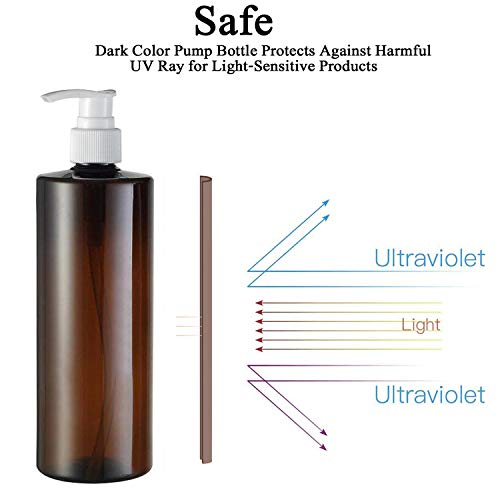 Yalbdopo 2 Botes de plástico vacíos de 500 ml / 17 oz para loción de plástico de Repuesto, Color Negro y Blanco, para champú (marrón)