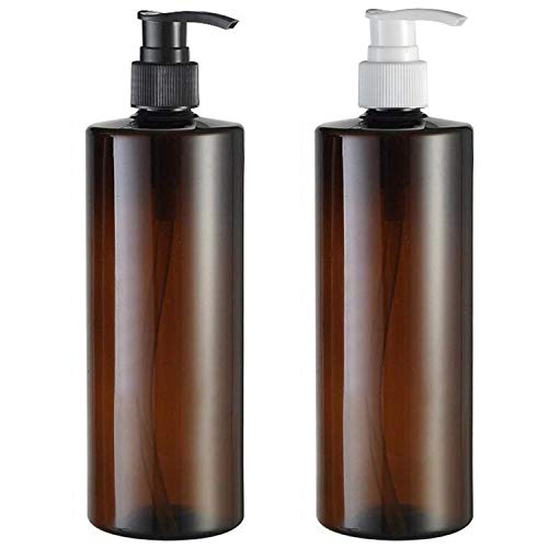 Yalbdopo 2 Botes de plástico vacíos de 500 ml / 17 oz para loción de plástico de Repuesto, Color Negro y Blanco, para champú (marrón)