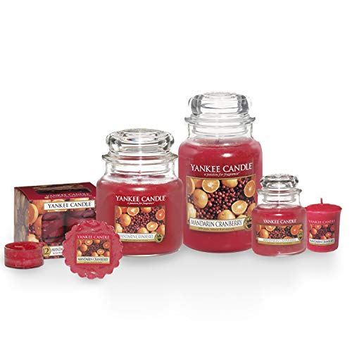 Yankee Candle 1053156 Vela pequeña aromática en Tarro la mandarinas con arándanos, Cristal, Rojo, 6.3x6x7.1 cm