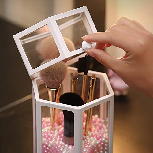 YANROO Organizador de Porta brochas de Maquillaje con Tapa Almacenamiento de brochas cosméticas para brochas de Maquillaje, delineador de Ojos, lápiz Labial, etc. (Rosa + Perla Blanca)