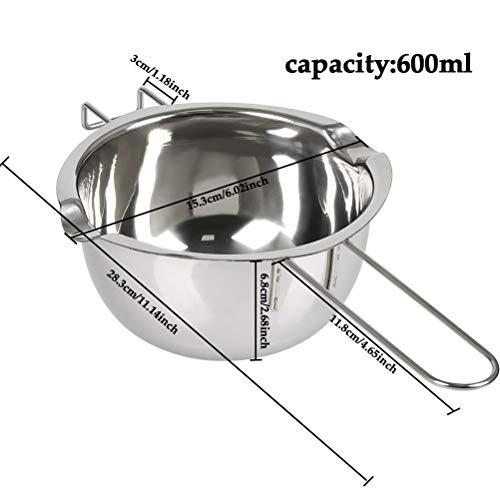 YANSHON Olla para Baño María Cocinar Olla Bain-Marie 600ml en Acero INOX para Cocinar al Vapor, Bain Marie Olla para Derretir Chocolate, Dulces, Mantequilla, Queso y Velas, etc. (Acero INOX 304)