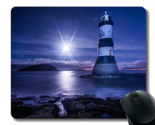 Yanteng Cojín de ratón de Goma Natural Impreso con la dirección Artificial del Faro - Bordes cosidos
