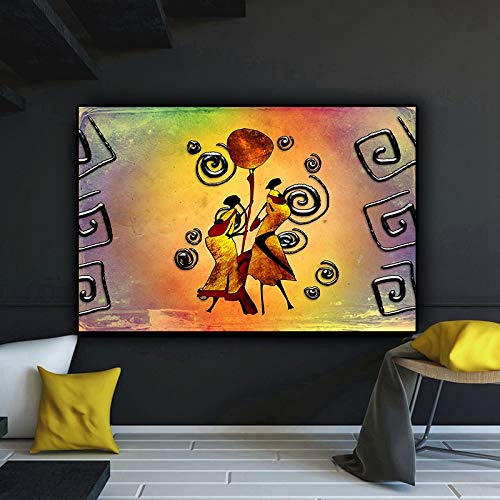 yaonuli Resumen Mujer Bailando Figura Arte Africano Pintura al óleo sobre Lienzo póster e impresión en la Sala de Arte de la Pared Cuadro sin Marco Pintura 60x90cm
