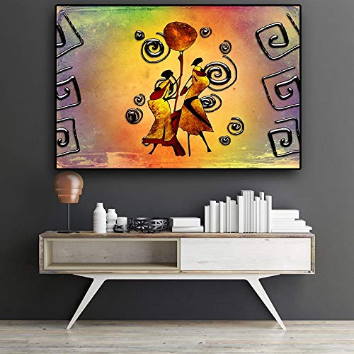yaonuli Resumen Mujer Bailando Figura Arte Africano Pintura al óleo sobre Lienzo póster e impresión en la Sala de Arte de la Pared Cuadro sin Marco Pintura 60x90cm