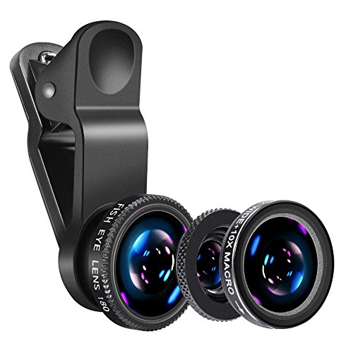 Yarrashop® 3 en 1 Teléfono móvil Kit de Lentes de cámara, Lente Ojo de Pez + Lente Macro + Lente Gran Angular para iPhone, Samsung, iPad, Huawei y Otros Teléfonos Inteligentes (Negro)