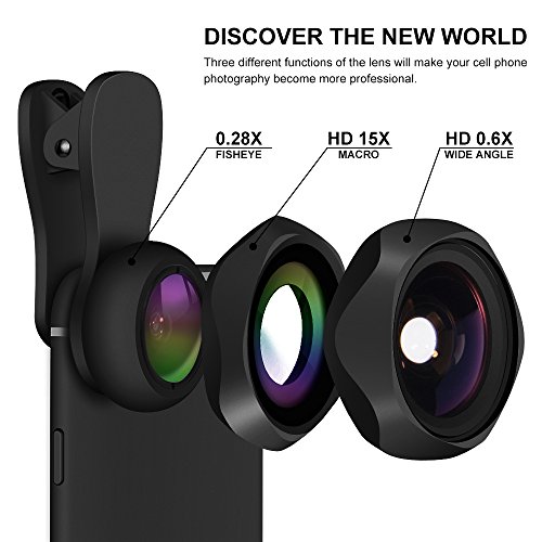 Yarrashop 3 en 1 Teléfono móvil Kit de Lentes,Lentes de Ojo de pez Forma de pétalo Lente Macro Lente Gran Angular para iPhone, Samsung, iPad, Huawei y Otros Teléfonos Inteligentes Negro