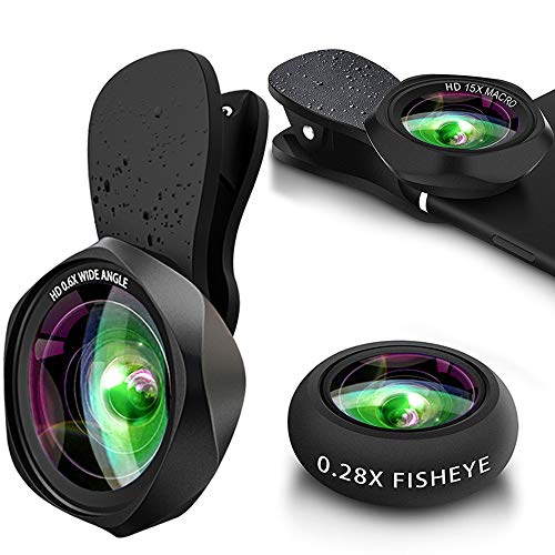 Yarrashop 3 en 1 Teléfono móvil Kit de Lentes,Lentes de Ojo de pez Forma de pétalo Lente Macro Lente Gran Angular para iPhone, Samsung, iPad, Huawei y Otros Teléfonos Inteligentes Negro
