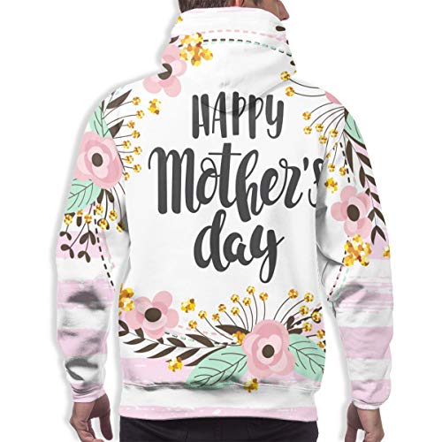 Ye Hua Feliz día de la Madre, Flores Rosas y Doradas con Destellos en una Sudadera Hooide Estampada en 3D para jóvenes a Rayas con Bolsillo XL