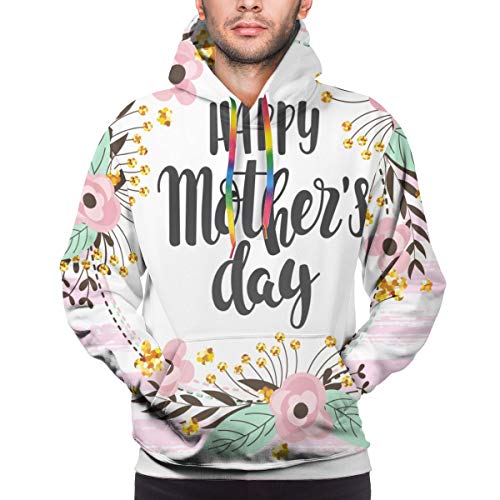 Ye Hua Feliz día de la Madre, Flores Rosas y Doradas con Destellos en una Sudadera Hooide Estampada en 3D para jóvenes a Rayas con Bolsillo XL