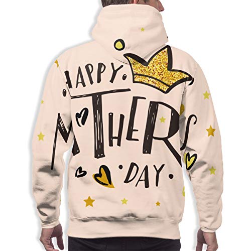 Ye Hua Feliz día de la Madre Texto como Insignia de celebración Sudaderas con Estampado Digital para Hombres Sudadera con Capucha para Parejas XXXL