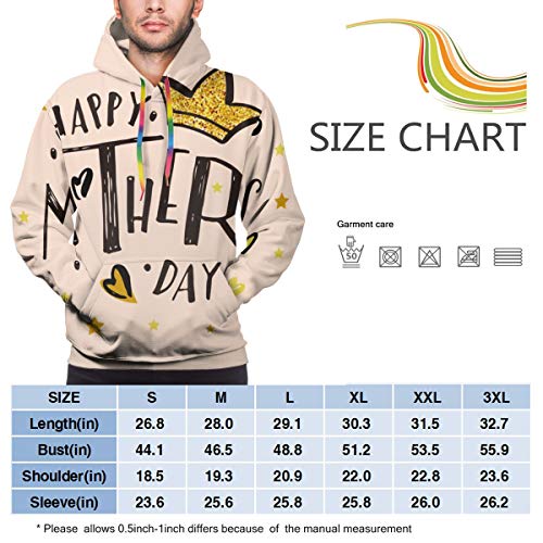 Ye Hua Feliz día de la Madre Texto como Insignia de celebración Sudaderas con Estampado Digital para Hombres Sudadera con Capucha para Parejas XXXL