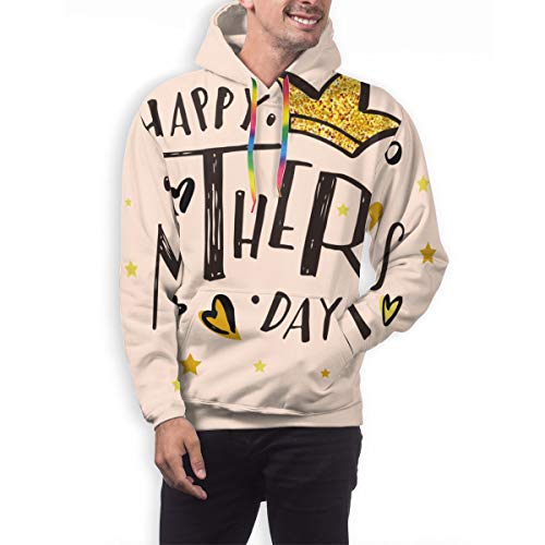 Ye Hua Feliz día de la Madre Texto como Insignia de celebración Sudaderas con Estampado Digital para Hombres Sudadera con Capucha para Parejas XXXL