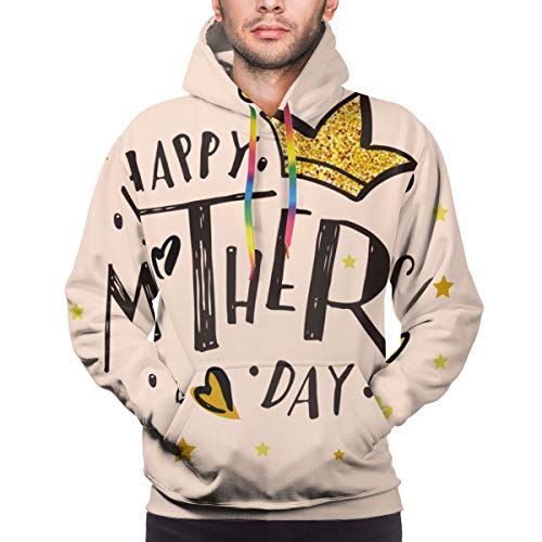 Ye Hua Feliz día de la Madre Texto como Insignia de celebración Sudaderas con Estampado Digital para Hombres Sudadera con Capucha para Parejas XXXL