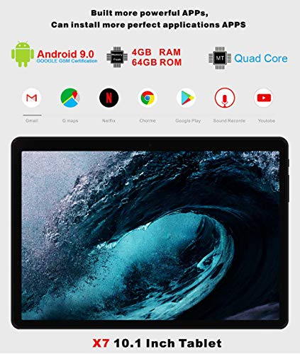 YESTEL Tablet 10 Pulgadas Android Tableta 4GB RAM + 64GB ROM + Expandido 128G Pantalla HD IPS y Quad Core Dual SIM LTE/WiFi 8000mAh Batería con Mouse y Teclado-Negro