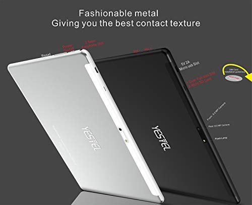 YESTEL Tablet 10 Pulgadas Android Tableta 4GB RAM + 64GB ROM + Expandido 128G Pantalla HD IPS y Quad Core Dual SIM LTE/WiFi 8000mAh Batería con Mouse y Teclado-Negro