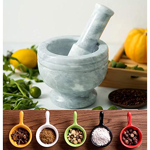 YGB Mortero y mortero Premium Sólido y Duradero Mármol Natural Especias Semillas de Hierbas Trituradora de Sal y Pimienta Pasta de molienda - Cómodo y fácil de Usar, Apósito Gris