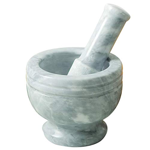 YGB Mortero y mortero Premium Sólido y Duradero Mármol Natural Especias Semillas de Hierbas Trituradora de Sal y Pimienta Pasta de molienda - Cómodo y fácil de Usar, Apósito Gris