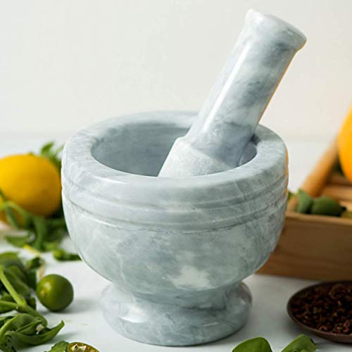 YGB Mortero y mortero Premium Sólido y Duradero Mármol Natural Especias Semillas de Hierbas Trituradora de Sal y Pimienta Pasta de molienda - Cómodo y fácil de Usar, Apósito Gris