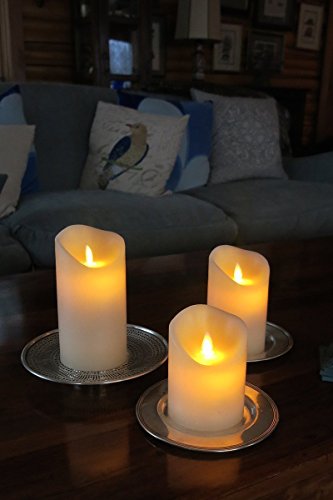 YHY Velas LED,velas sin llama,4"5"6"Set de 3 de cera real Dripless marfil incluyen baile realista llevó las llamas y 10teclas de Control Remoto con Función de temporizador de 24h regalo de Navidad