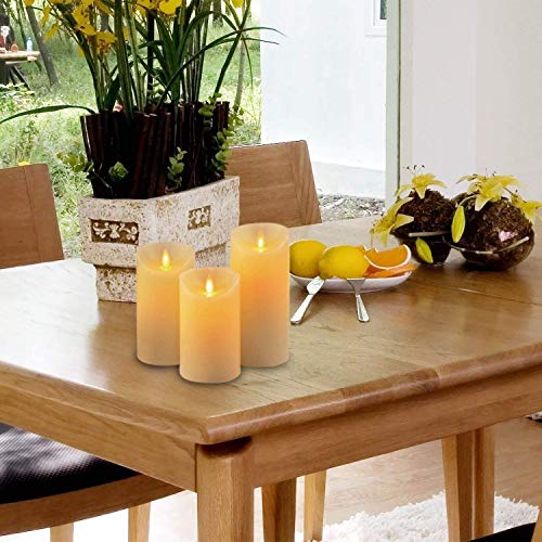 YHY Velas LED,velas sin llama,4"5"6"Set de 3 de cera real Dripless marfil incluyen baile realista llevó las llamas y 10teclas de Control Remoto con Función de temporizador de 24h regalo de Navidad