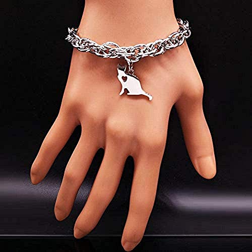 Yiffshunl Pulsera Gato Pulsera de Cadena de Acero Inoxidable Color Plateado Pulseras de Animales Joyas Unisex Diámetro Interior Ajustable Hombre Mujer Pulsera Brazalete Hermana Regalo