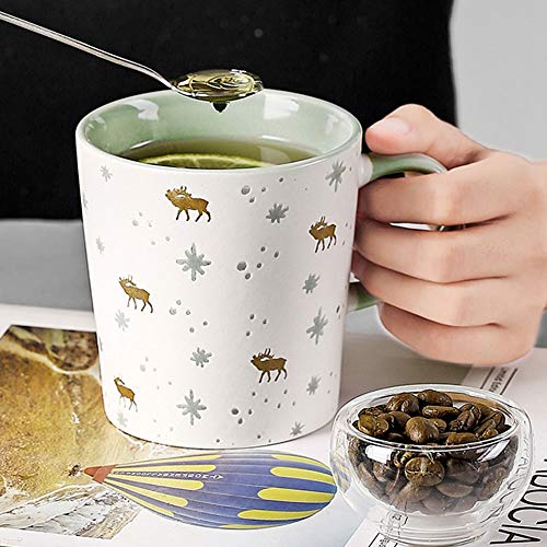 Yifuty Taza de cerámica de Cristal del té de la Leche Elk Ins Creativo Taza de los Hombres y Mujeres de la Personalidad de café de Oficina Desayuno Avena Nordic hogar de la Manera Taza de té Que Bebe